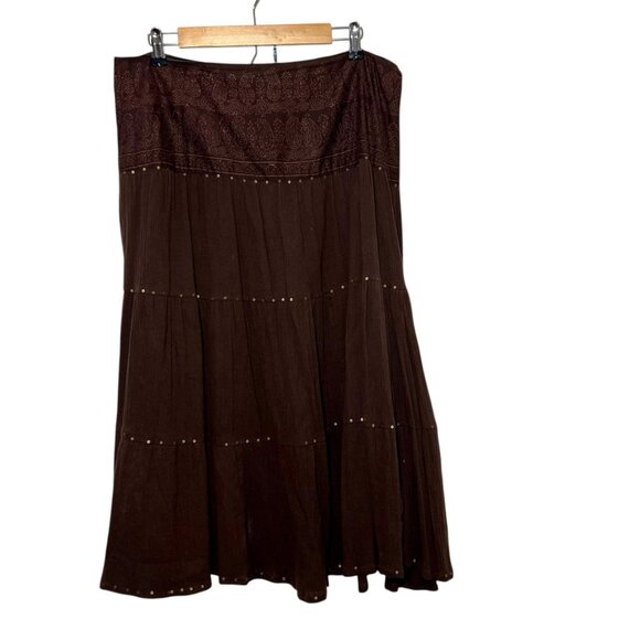 Brown Maxi Skirt Boho Gypsy Hippie Nature Forest Fairy Lagenlook Granola Size XL - Picture 11 of 12